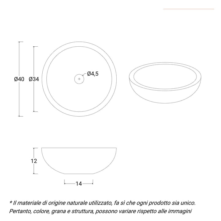 40cm Countertop Washbasin in Black Semi-gloss Marble - Artizan