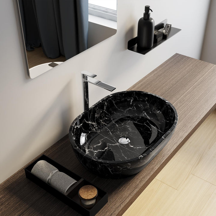 Countertop washbasin 59x41 cm black ceramic marble effect - Virage