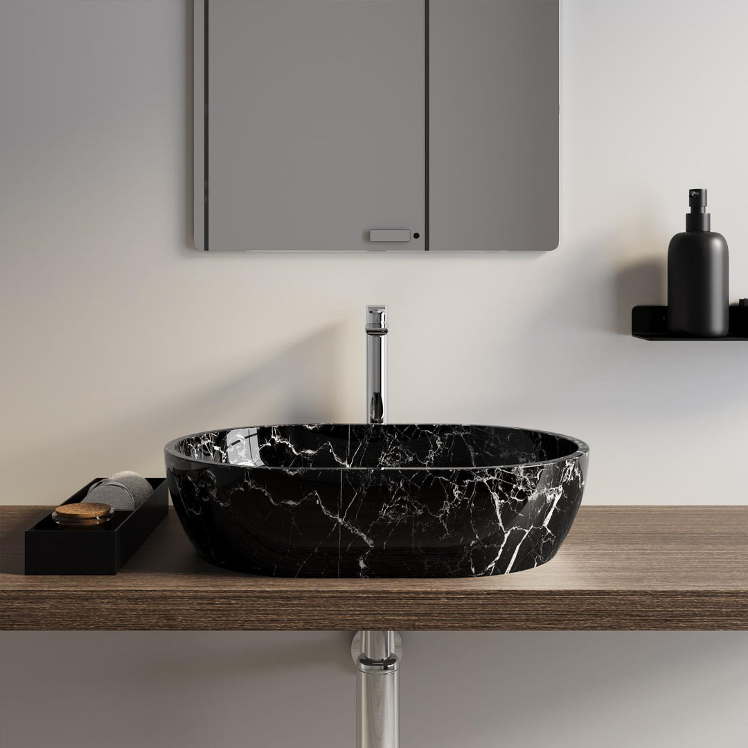 Countertop washbasin 59x41 cm in black ceramic with marble effect - Virage