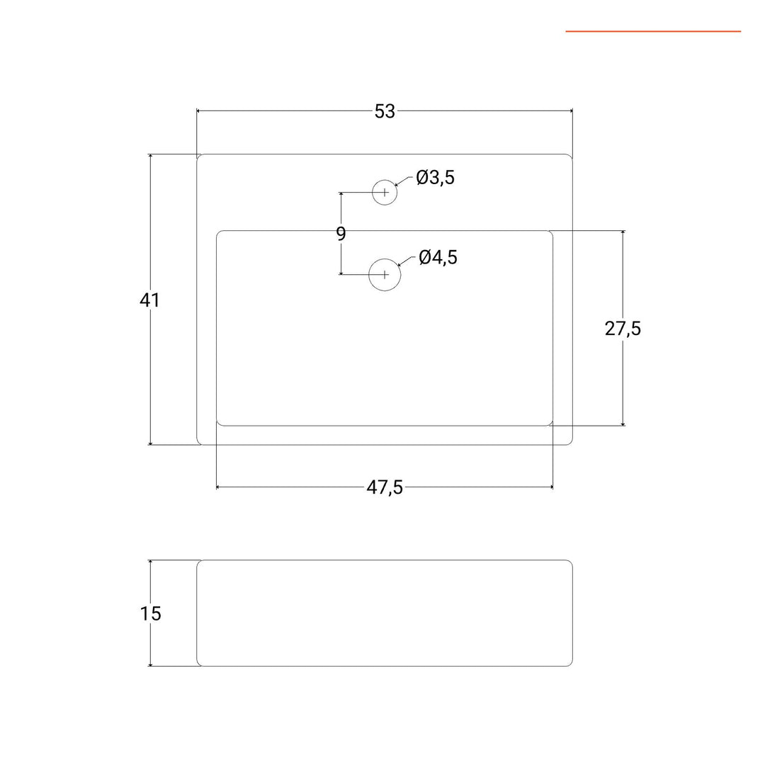 Rectangular ceramic washbasin 53 x 41 cm white countertop - Cloe