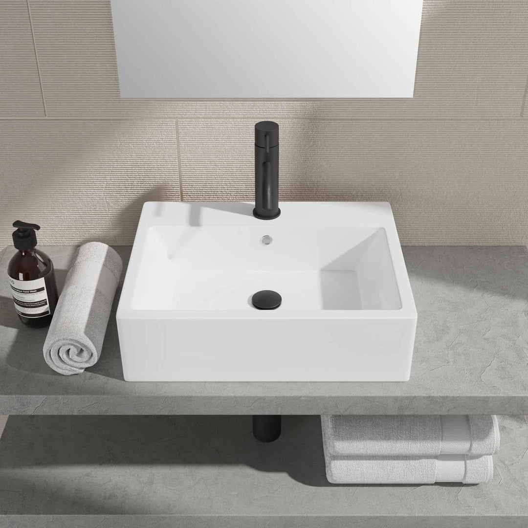 Rectangular ceramic washbasin 53 x 41 cm white countertop - Cloe