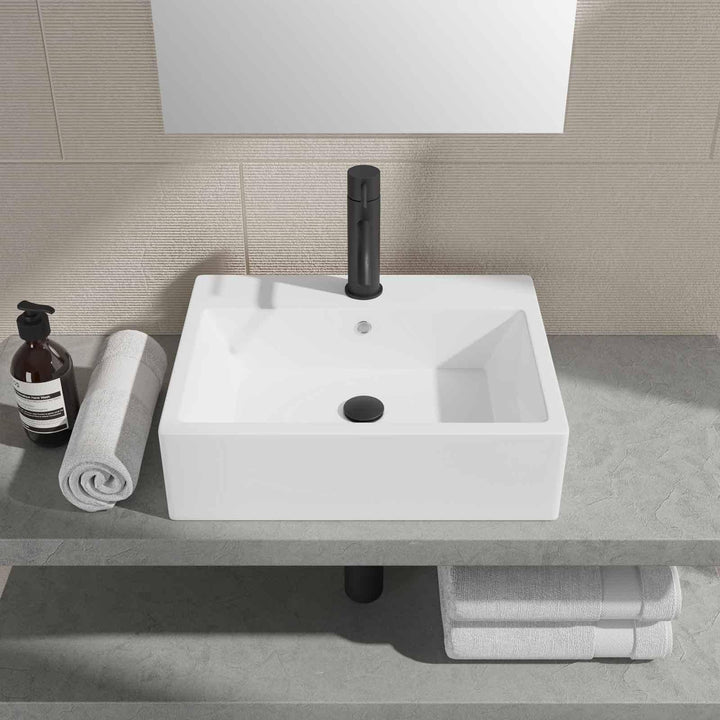 Rectangular ceramic washbasin 53 x 41 cm white countertop - Cloe