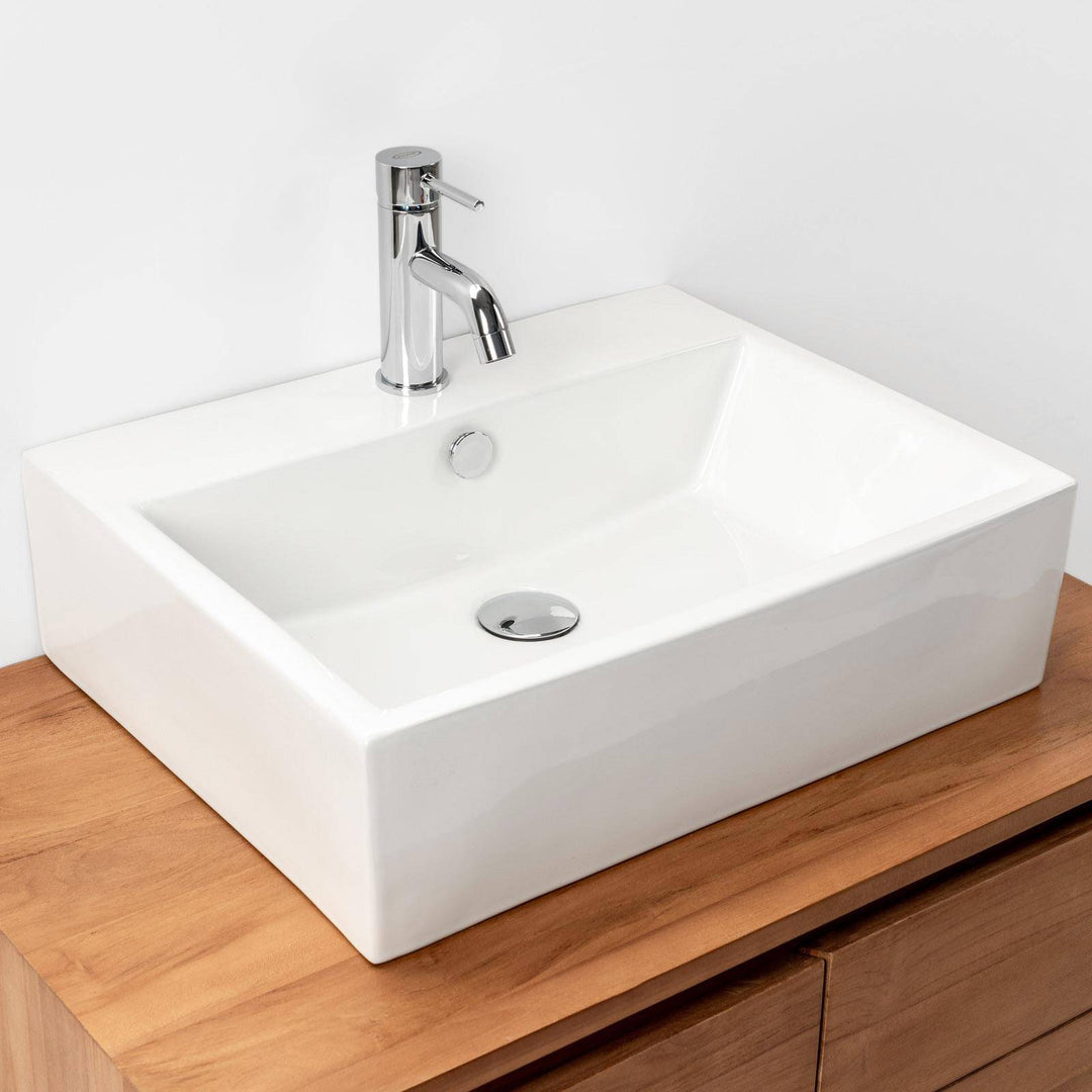 Rectangular ceramic washbasin 53 x 41 cm white countertop - Cloe