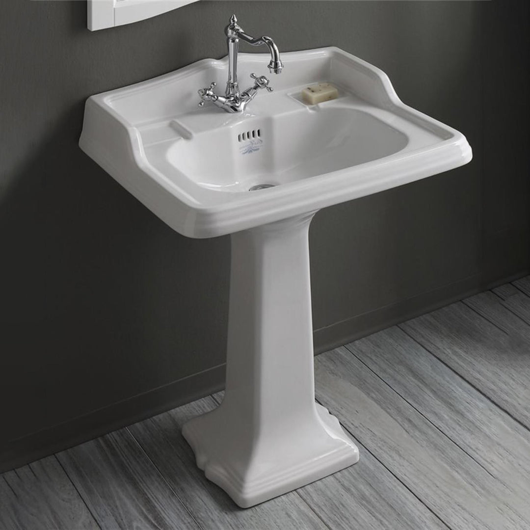 Single hole washbasin 73 cm with white ceramic column - Arcade by Simas