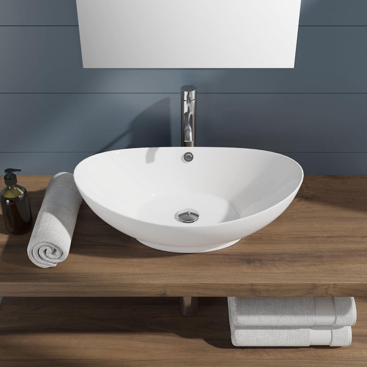 Oval basin sink 60x37 cm in glossy white ceramic - Cloe