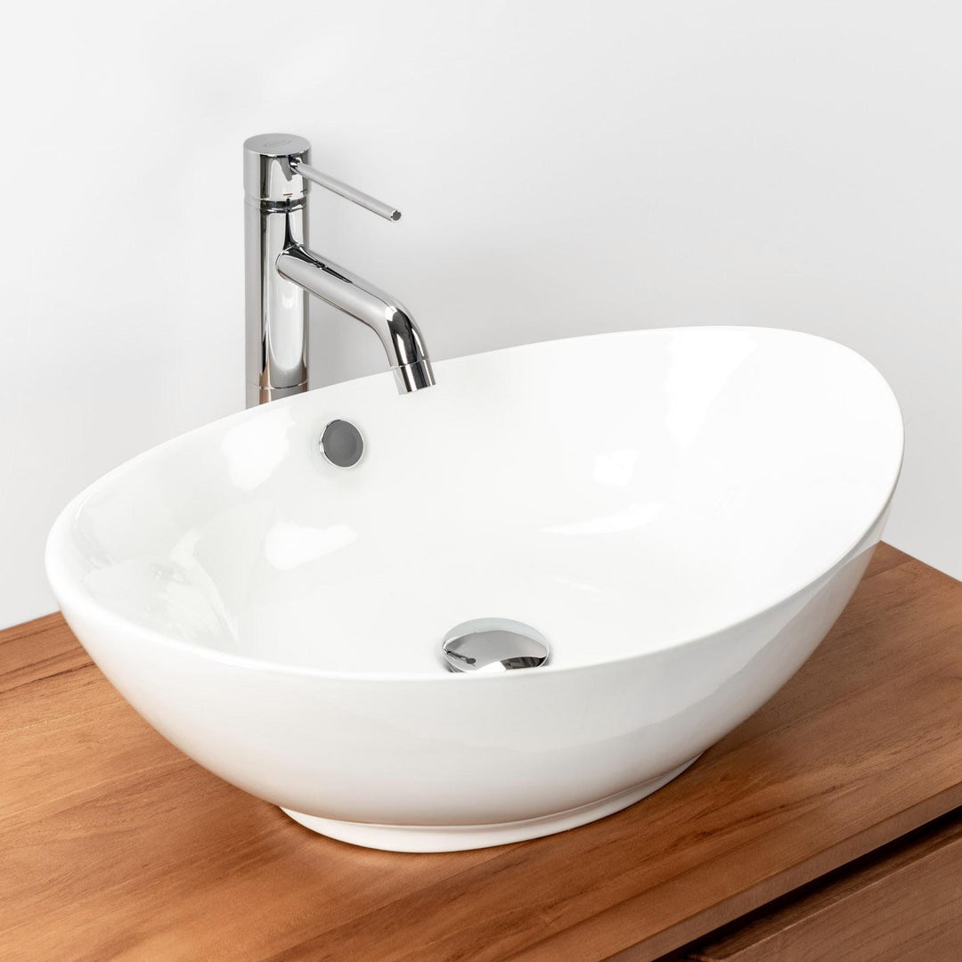 Oval basin sink 60x37 cm in glossy white ceramic - Cloe