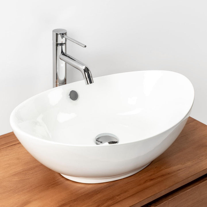 Oval basin sink 60x37 cm in glossy white ceramic - Cloe