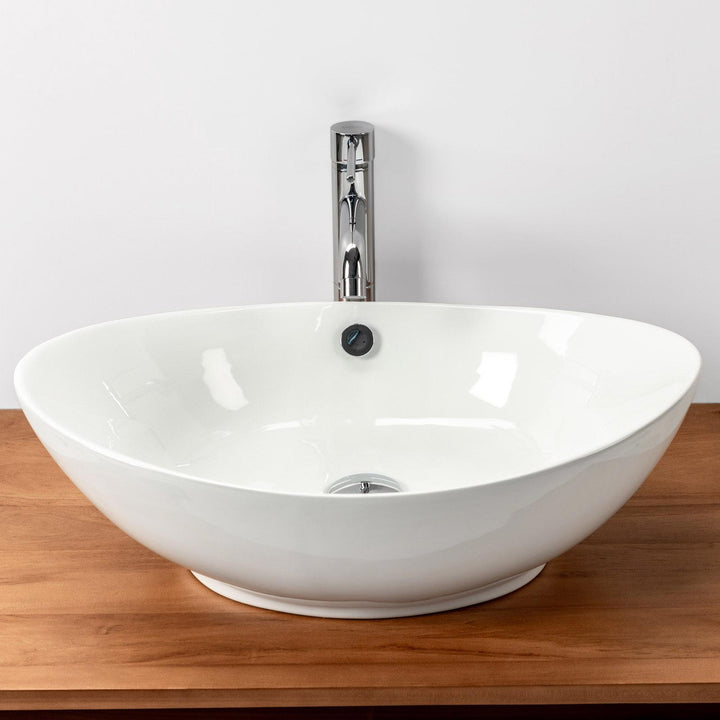 Oval basin sink 60x37 cm in glossy white ceramic - Cloe