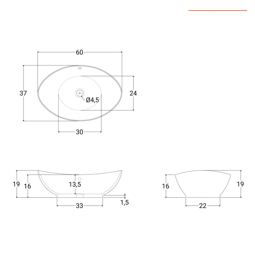 Oval basin sink 60x37 cm in glossy white ceramic - Cloe