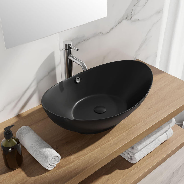 Cloe 60x37 cm oval matt black ceramic countertop washbasin