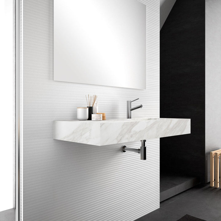 100cm suspended washbasin with HPL top - right basin