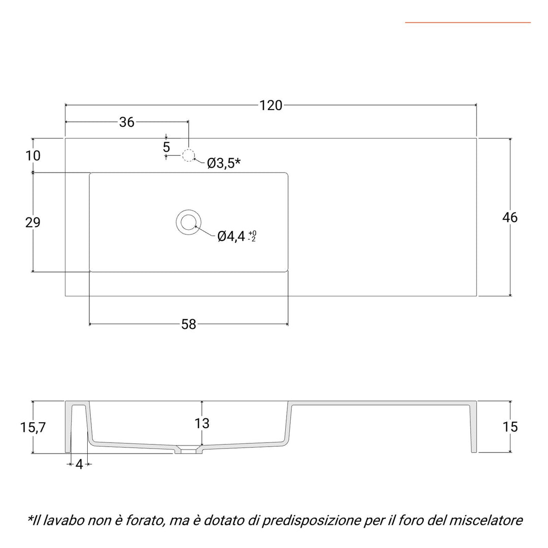 Washbasin 120X46 cm with left basin matt white - Agua