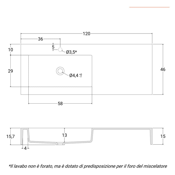 Washbasin 120X46 cm with left basin matt white - Agua