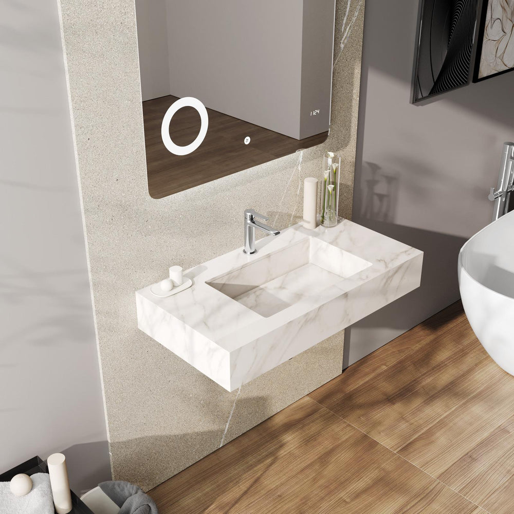 Damala white marbled basin side view