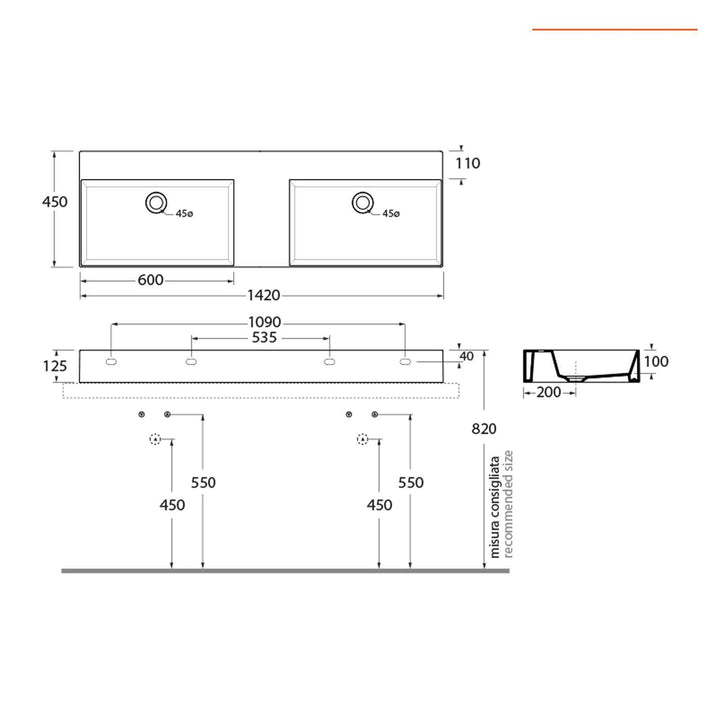Elegance Squared double basin top view