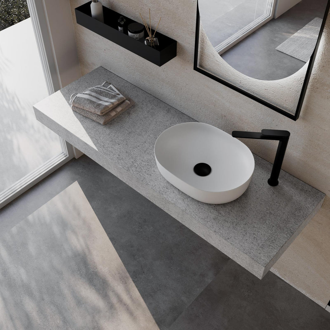 Bathroom shelf angle view