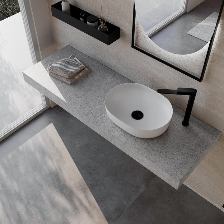 Bathroom shelf angle view