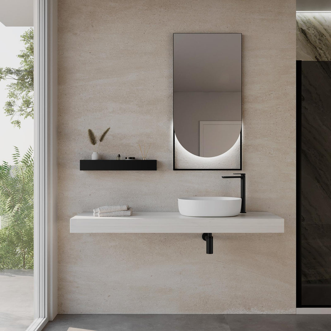 Bathroom shelf 10 h suspended 140 cm in white oak wood - Plain