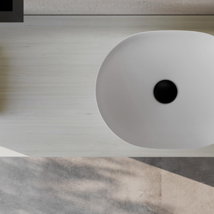 Bathroom shelf 10 h suspended 140 cm in white oak wood - Plain