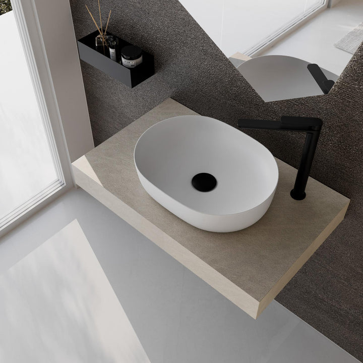 Bathroom shelf 10 h suspended 80 cm in clay wood - Plain