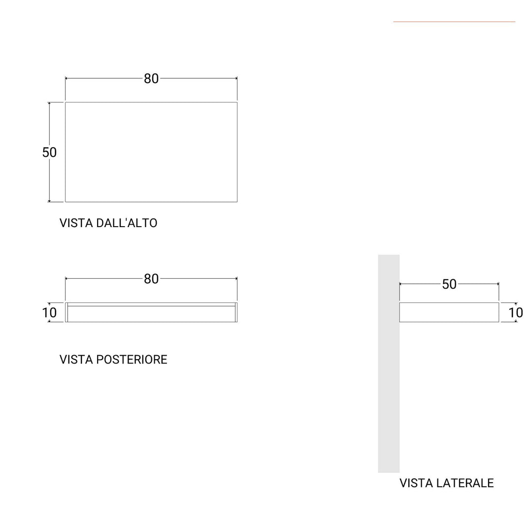 Bathroom shelf 10 h suspended 80 cm in clay wood - Plain