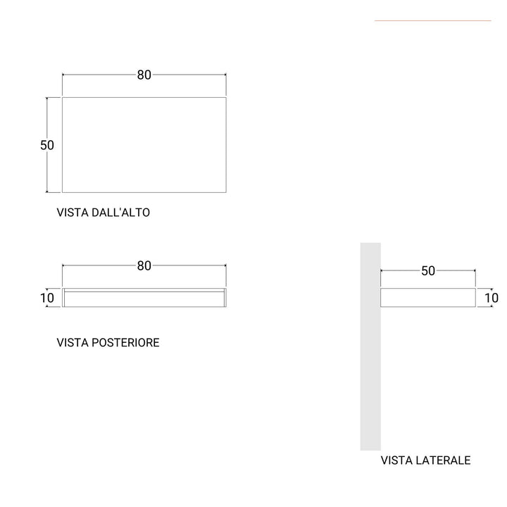 Bathroom shelf 10 h suspended 80 cm in clay wood - Plain
