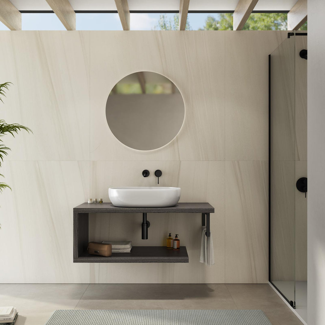 Bathroom Shelf – Plain 110 cm Grey Oak with Towel Holder