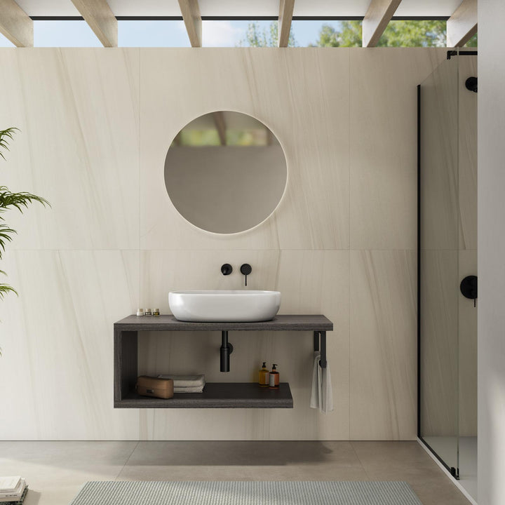 Bathroom Shelf – Plain 110 cm Grey Oak with Towel Holder