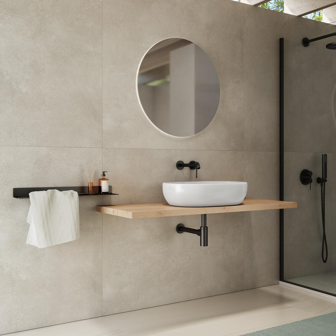 Bathroom Shelf 3.8 h Suspended 120 cm in Gold Oak Wood – Plain