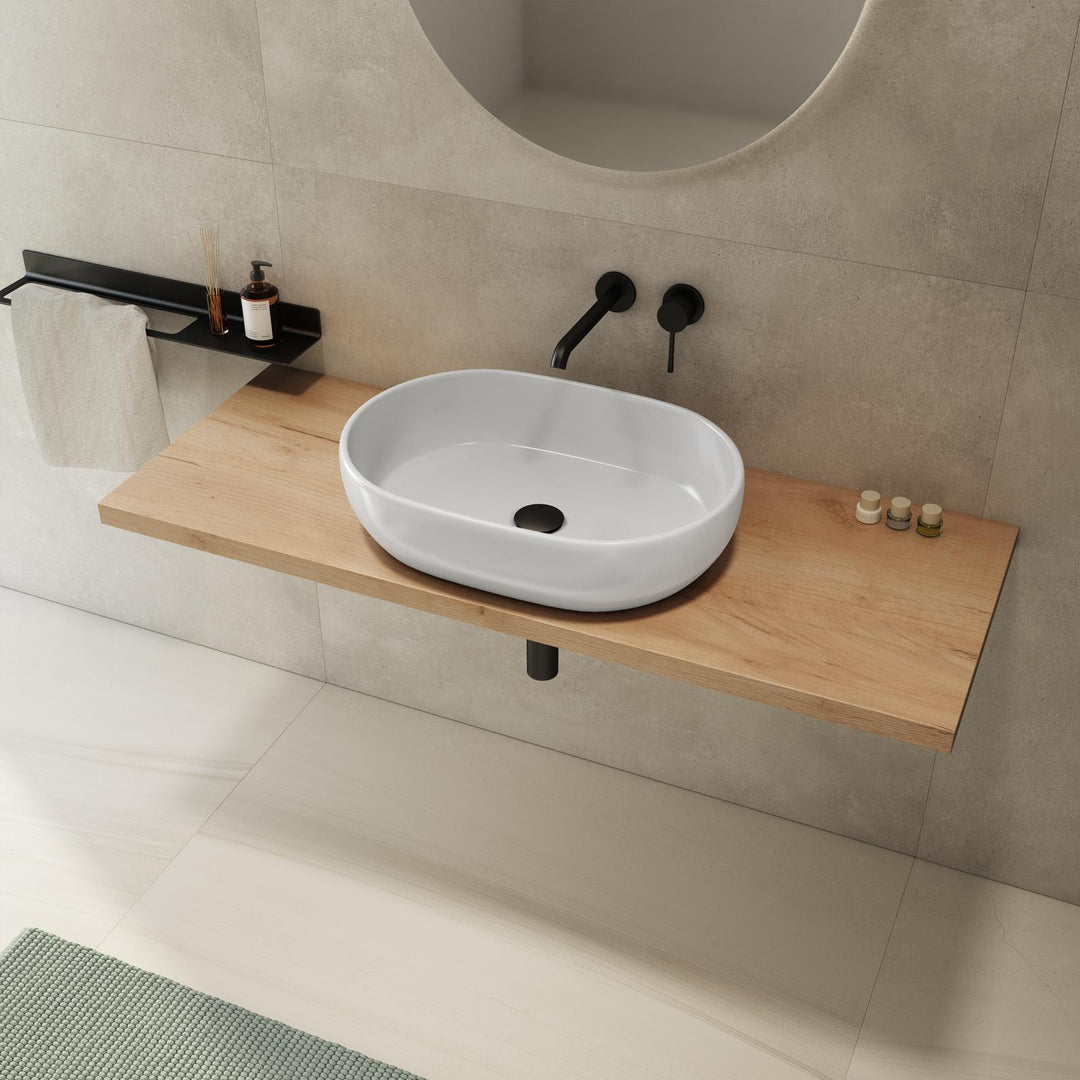 Bathroom Shelf 3.8 h Suspended 120 cm in Gold Oak Wood – Plain