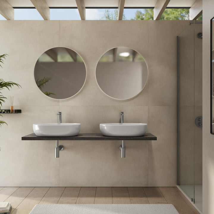 Bathroom Shelf 3.8 h Suspended 160 cm in Grey Oak Wood – Plain