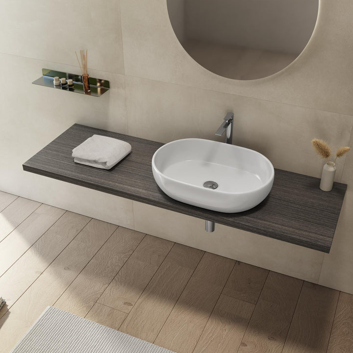 Bathroom Shelf 3.8 h Suspended 160 cm in Grey Oak Wood – Plain
