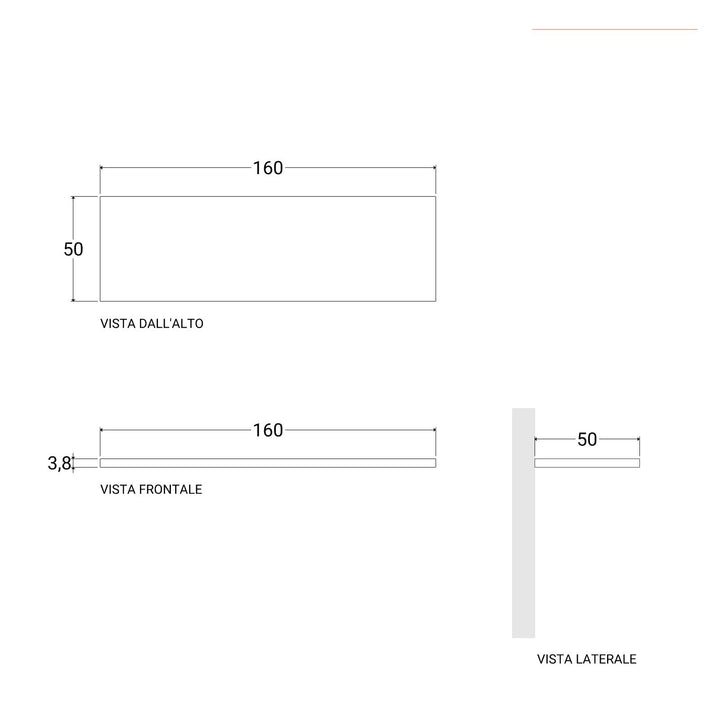 Bathroom Shelf 3.8 h Suspended 160 cm in Grey Oak Wood – Plain