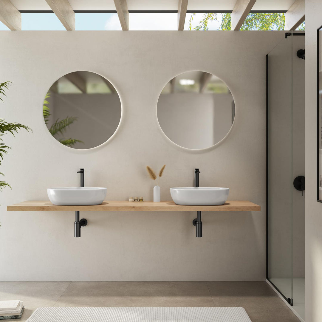 Bathroom shelf 3.8 h suspended 180 cm in gold oak wood - Plain