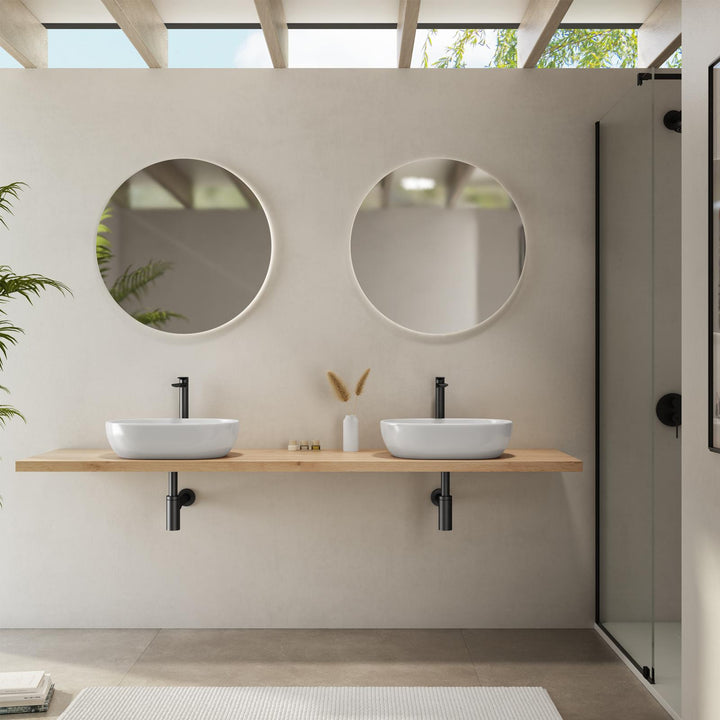 Bathroom shelf 3.8 h suspended 180 cm in gold oak wood - Plain