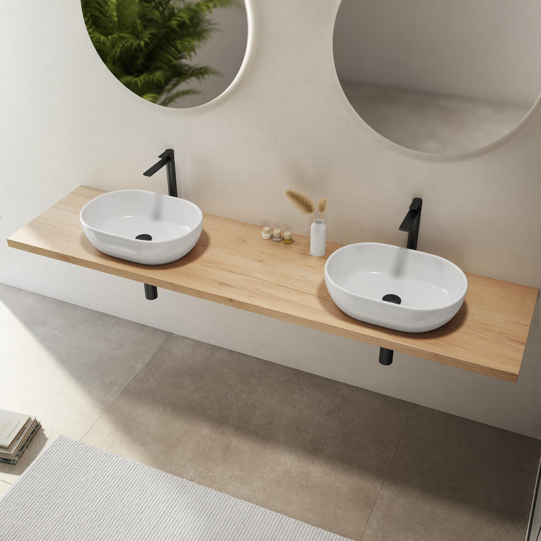 Bathroom shelf 3.8 h suspended 180 cm in gold oak wood - Plain