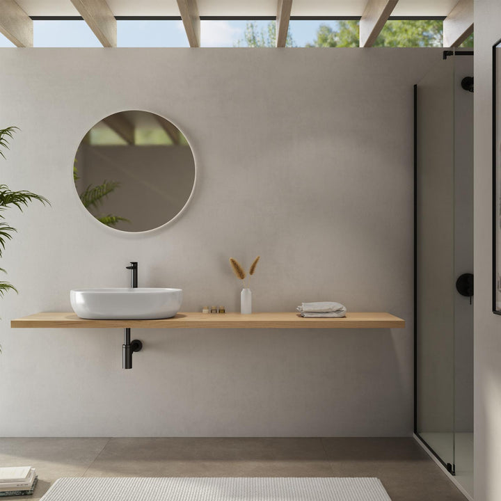 Bathroom shelf 3.8 h suspended 180 cm in gold oak wood - Plain