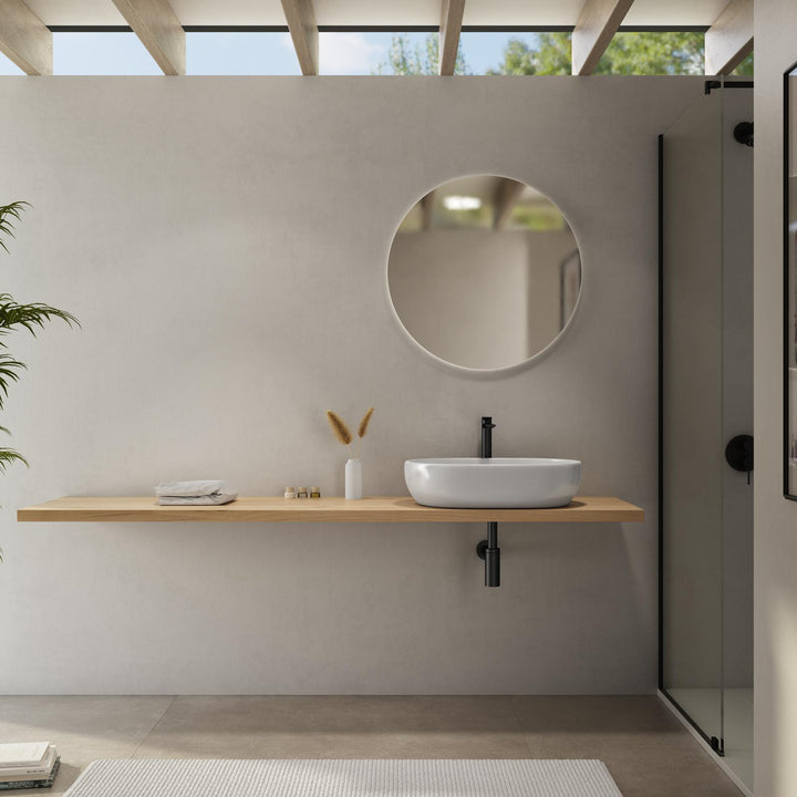 Bathroom shelf 3.8 h suspended 180 cm in gold oak wood - Plain