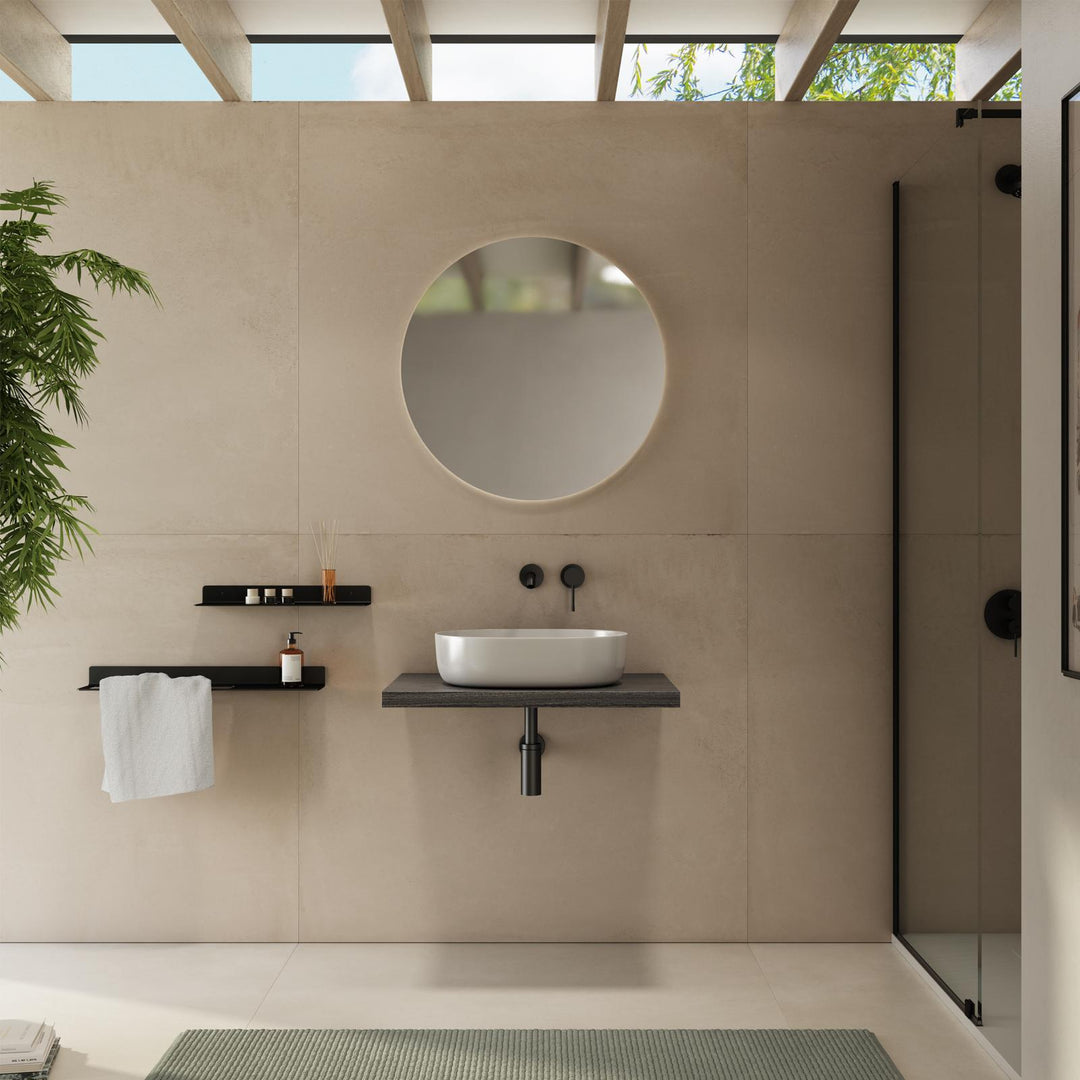 Bathroom Shelf 3.8 h Suspended 60 cm in Grey Oak Wood – Plain