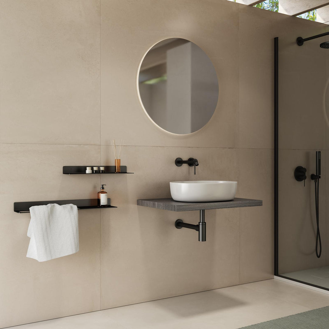 Bathroom Shelf 3.8 h Suspended 60 cm in Grey Oak Wood – Plain