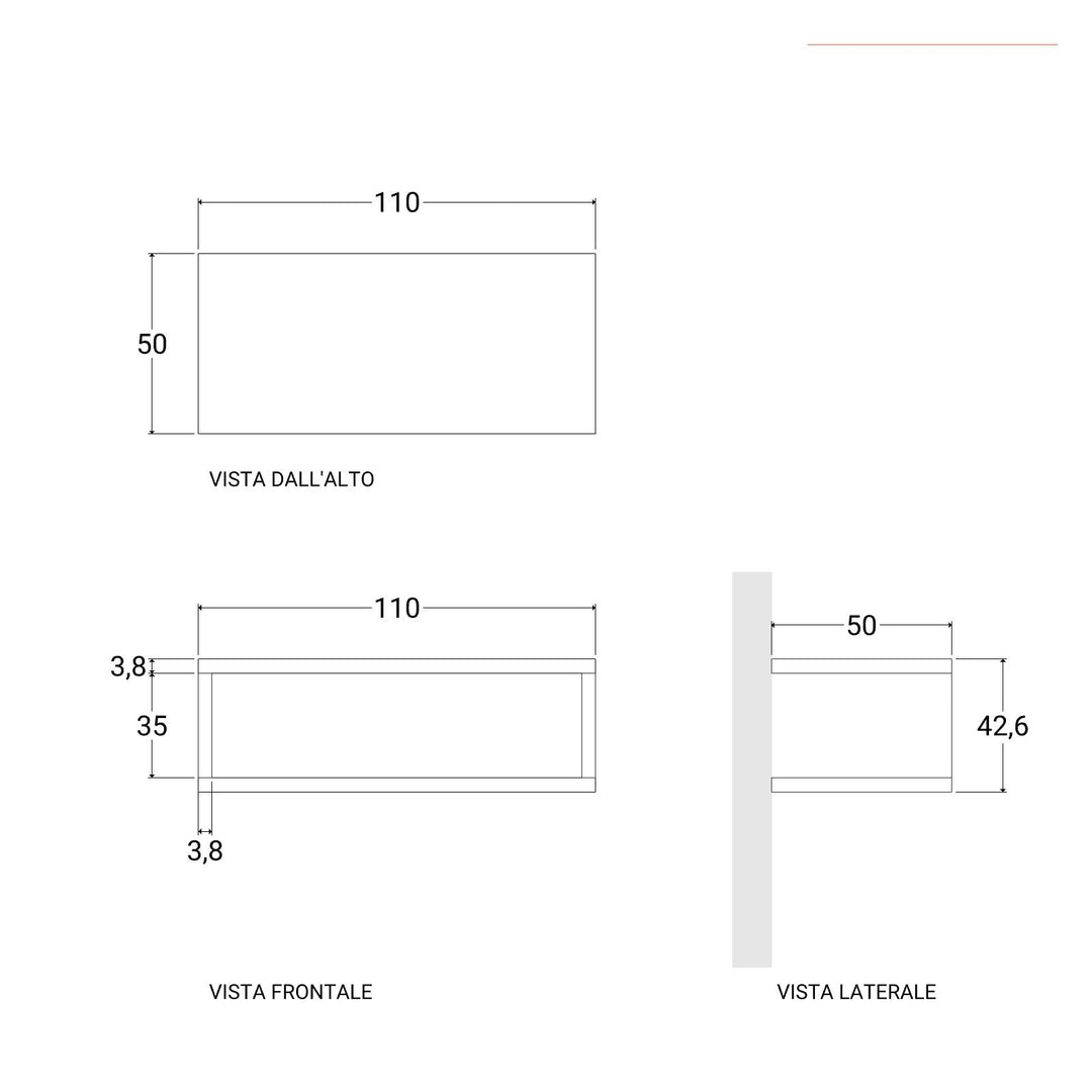 110 cm suspended bathroom shelf with open compartment in grey oak wood - Plain