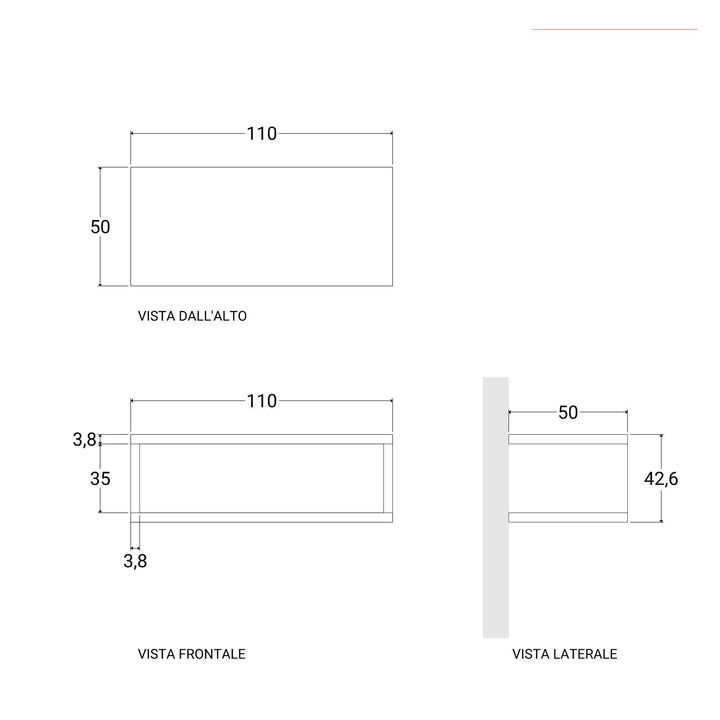 110 cm suspended bathroom shelf with open compartment in grey oak wood - Plain