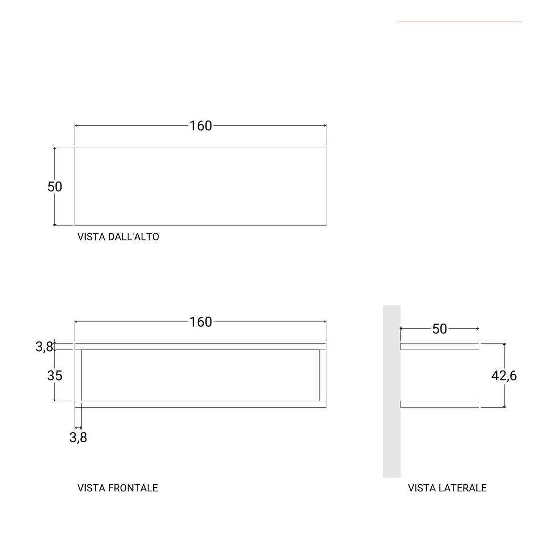 160 cm suspended bathroom shelf with open compartment in grey oak wood - Plain