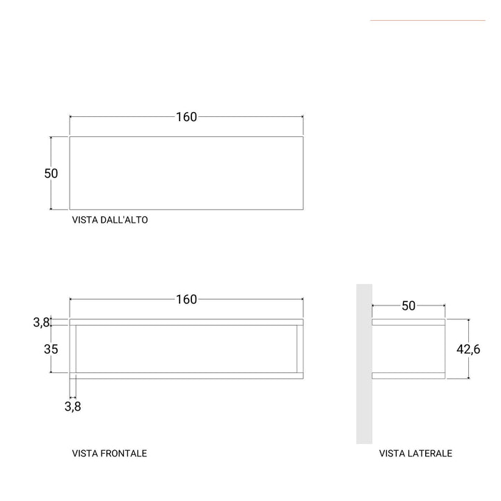 160 cm suspended bathroom shelf with open compartment in grey oak wood - Plain