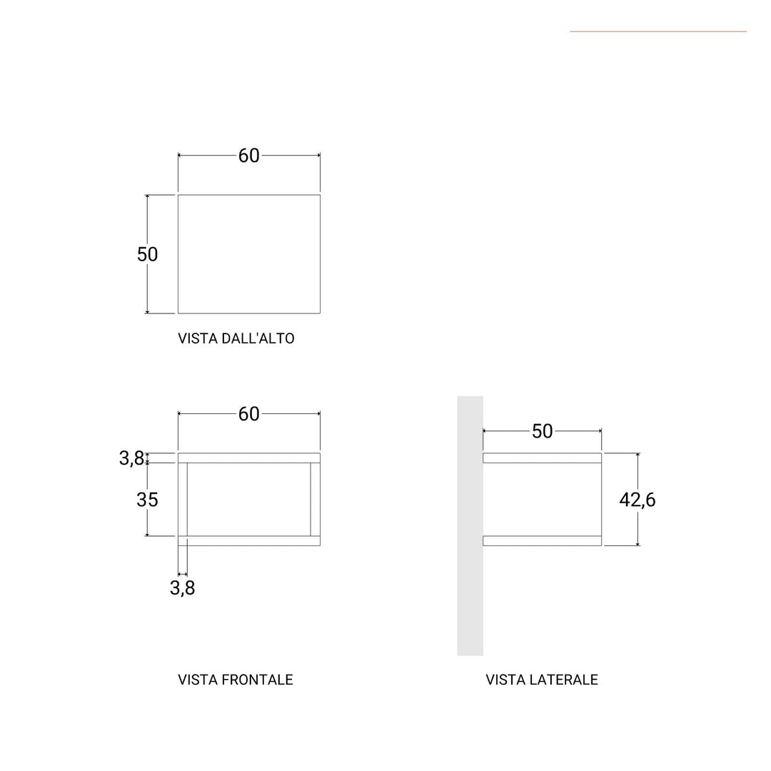 60 cm suspended bathroom shelf with open compartment in grey oak wood - Plain