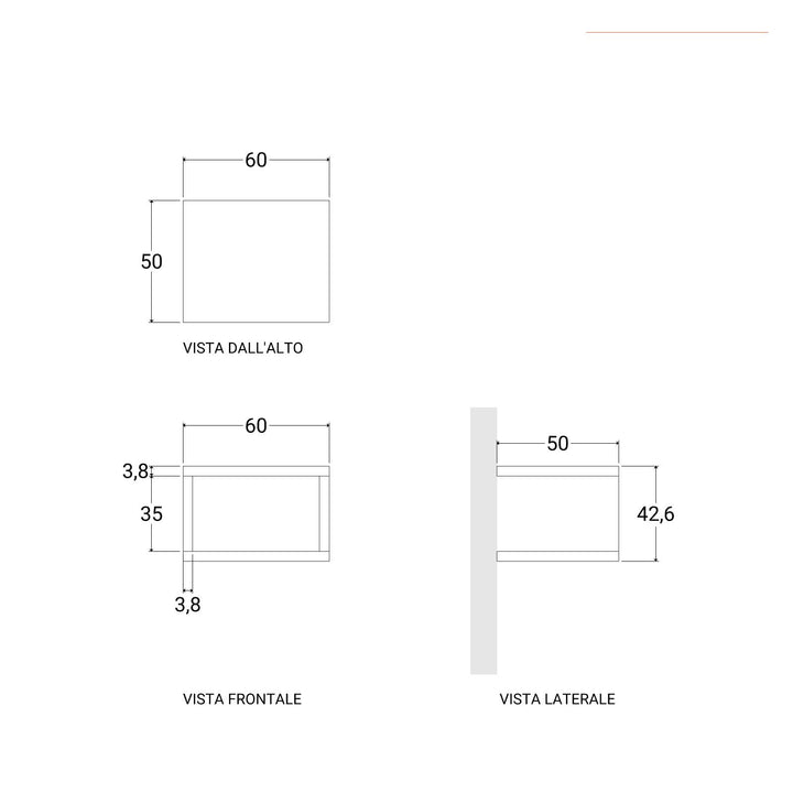 60 cm suspended bathroom shelf with open compartment in grey oak wood - Plain