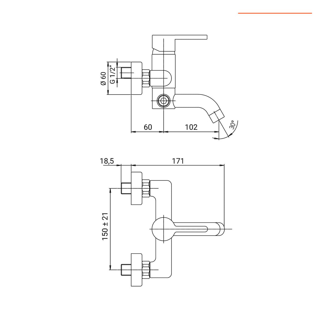 External bath mixer with matt black shower head - Gun by Jacuzzi