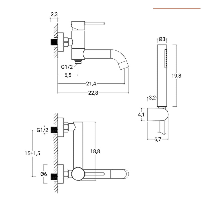 External bath mixer in brass with swivel spout brushed black - Oasis