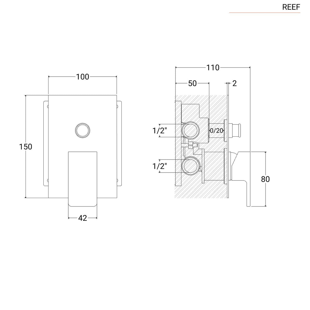 Built-in shower mixer with chrome diverter - Reef - image 4