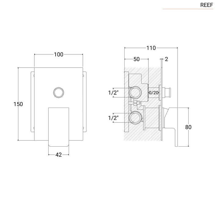 Built-in shower mixer with chrome diverter - Reef - image 4
